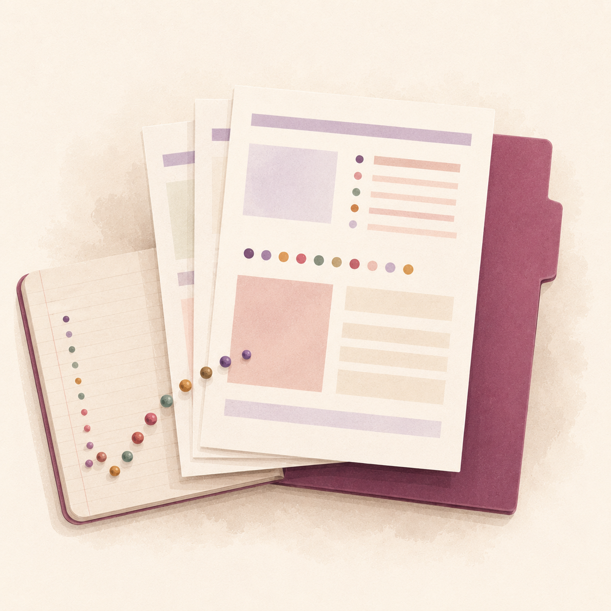 Layered blank report pages arranged into an appointment packet